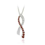 Sterling Silver Garnet & Diamond Accent Aids Awareness Ribbon Pendant