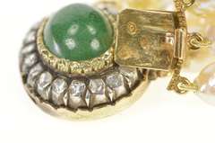 14K Yellow Gold Victorian Jade Diamond Halo Pearl Layered Bracelet