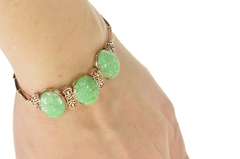 10K Yellow Gold Ornate Carved Oval Floral Jade Statement Bracelet