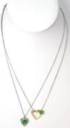 Lot of 2 Sterling Silver Heart Necklaces with Green Stones