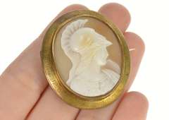 10K Yellow Gold Victorian Greek Soldier Carved Cameo Pendant/Pin
