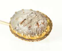 14K Yellow Gold Retro Oval Rutilated Quartz Cabochon Stick Pin