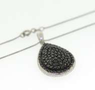 Sterling Silver Black Diamond Pear Shaped Necklace