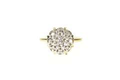 10K Yellow Gold Retro Ornate Diamond Round Raised Cluster Ring