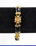 Gold Over Sterling Black Jade Bracelet With Chinese Symbols