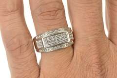 10K White Gold 0.72 Ctw Pave Diamond Men's Squared Statement Ring