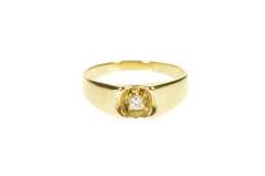 14K Yellow Gold 1960's Men's Diamond Deep Inset Wedding Ring