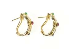 14K Yellow Gold Ruby Emerald Sapphire Diamond French Clip Earrings