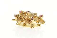 14K Yellow Gold 1940's Ruby Diamond Leaf Cluster Box Clasp