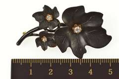 14K Yellow Gold 1960's Black Bakelite Diamond Leaf Cluster Pin/Brooch