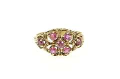 14K Yellow Gold Victorian Ruby Inset Floral Ornate Statement Ring