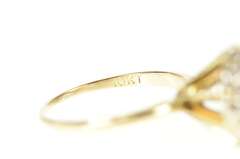 10K Yellow Gold Retro Ornate Diamond Round Raised Cluster Ring