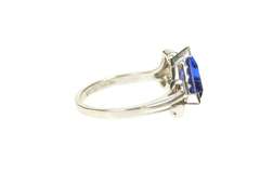 10K White Gold Trillion Syn. Sapphire CZ Retro Statement Ring