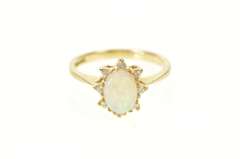 14K Yellow Gold Natural Opal Diamond Halo Engagement Ring