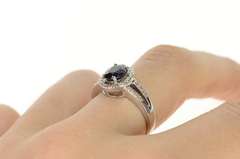 10K White Gold Oval Sapphire Diamond Halo Engagement Ring