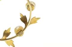 10K Yellow Gold Pearl Leaf Vine Circle Retro Statement Pin/Brooch