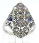 Antique European Diamond and Sapphire Filagree Ring
