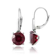 Sterling Silver 4.5ct Created Ruby Round Leverback Earrings