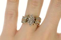 10K Yellow Gold Diamond Marquise Cluster Statement Bypass Ring