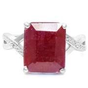 925 STERLING SILVER OCT 10*12 MM RUBY & DIAMOND WOMEN RING
