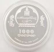 2014 Mongolia 1000 Tugrik 1 Oz .999 Silver Partially Colored Proof Box