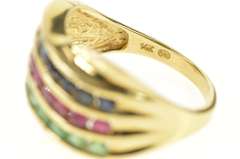 14K Yellow Gold Emerald Ruby Sapphire Tiered Wavy Band Ring