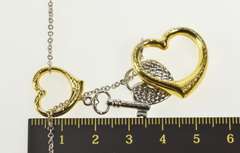 18K White Gold Lariat Design Heart Key Padlock Statement Necklace