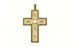18K Yellow Gold 0.22 Ct Rose Cut Diamond Filigree Cross Pendant