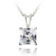 Silver Tone 2ct CZ Square Solitaire Necklace, 7mm
