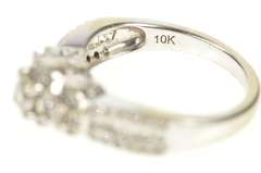 10K White Gold 0.86 Ctw Three Stone Diamond Halo Engagement Ring