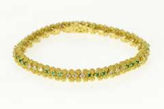 18K Yellow Gold 1.35 Ctw 1930's Emerald Diamond Nugget Link Bracelet