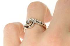 10K White Gold Round Diamond Wavy Bypass Engagement Ring