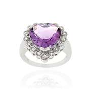 Sterling Silver 5.20ct. TGW Amethyst & CZ Heart Ring