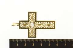 18K Yellow Gold 0.22 Ct Rose Cut Diamond Filigree Cross Pendant
