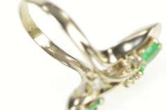 14K White Gold 0.96 Ctw 1940's Emerald Diamond Cocktail Ring