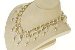 14K Yellow Gold Stephen Dweck Pearl Moonstone Fringe Necklace