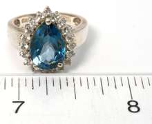 Sterling Silver Dark Blue Aqua Marine & White Topaz Ring