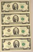 Uncut Sheet Of 2 Dollar Bills 2003 . 4 Total Bills