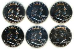 6 Diff. Gem Proof Franklin & Kennedy Half Dollars