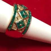 Ladies 14k diamond and emerald wide band