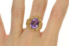 14K Yellow Gold Oval Faceted Amethyst Scrollwork Cocktail Ring