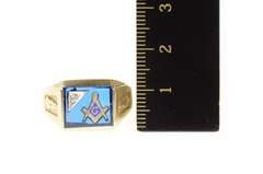 10K Yellow Gold Masonic Syn. Sapphire Diamond Accent Men's Ring