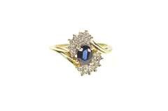 14K Yellow Gold 0.80 Ctw Oval Sapphire Diamond Halo Bypass Ring