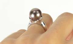 18K White Gold Tahitian Pearl Ornate Bezel Cocktail Ring