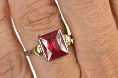 14K White Gold Two Tone Emerald Syn. Ruby Statement Ring