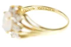 10K Yellow Gold Opal Ornate Diamond Halo Statement Cocktail Ring