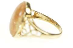 10K Yellow Gold Brown Tan Stone Cabochon Heart Filigree Ring