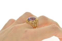 14K Yellow Gold Oval Faceted Amethyst Scrollwork Cocktail Ring