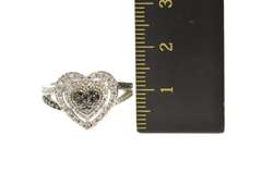 10K White Gold Pave Black & White Diamond Encrusted Heart Ring