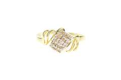 14K Yellow Gold Squared Diamond Cluster Bypass Statement Ring